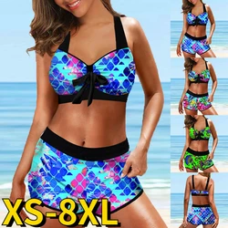 2022 Women Sexy Vintage Printing Bikini Female Loose Size Swimsuit Beachwear Summer Swimwear High Waist Two Piece Set Bathsuitt