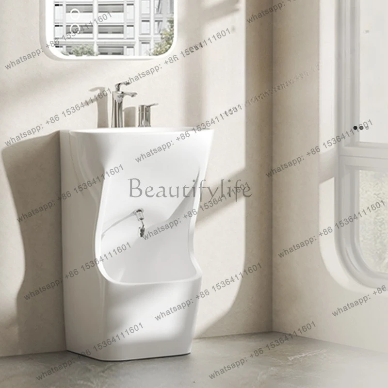 Ceramic column basin integrated floor type column type balcony wash basin bathroom multi-function
