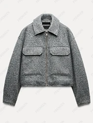 Frenken, Autumn and Winter Women's Jacket, Short Jacket, Tweed Jacket, Retro, Lapel, Long Sleeves, Zipper, Fashionable and Elegant, Woolen Jacket, Women's Jacket, New Outerwear