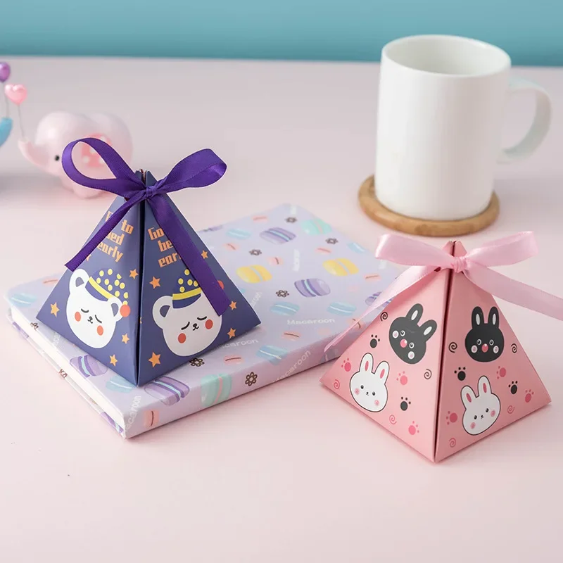 Triangle Shape Cartoon Animal Candy Box Cute Packaging Paper Thank You Gift Boxes for Baby Shower Birthday Party Favors