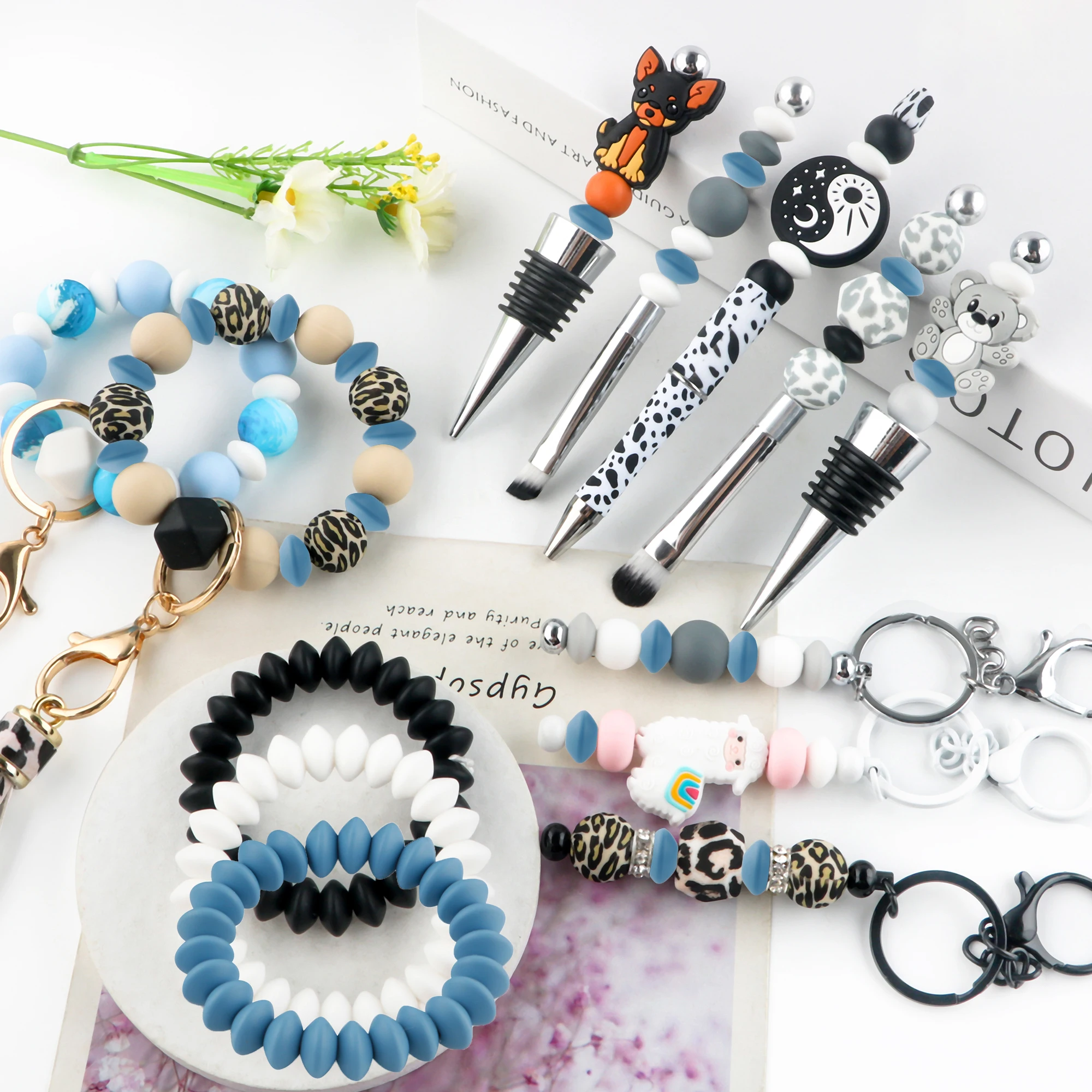 Sunrony 5/10Pcs New Fashion Cartoon Focal Silicone Beads DIY KeyChain Pen Necklace Bracelet Accessories For Jewelry Making
