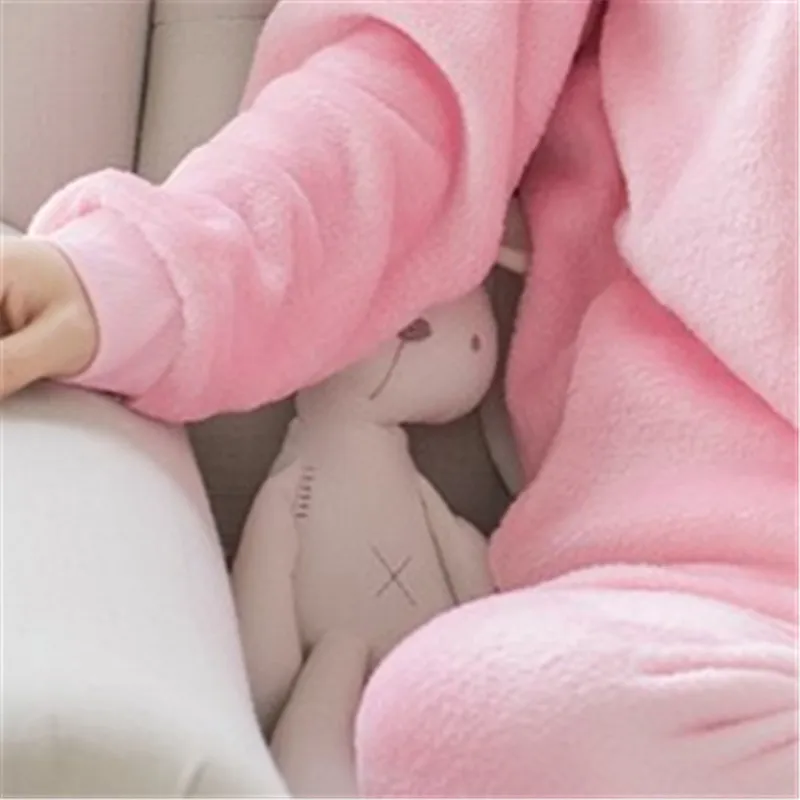 Women Pajamas Winter Long-sleeved Thickened Warm Face Cloth Coral Velvet Large Size Loose Home Clothing Padded Leisure Clothing