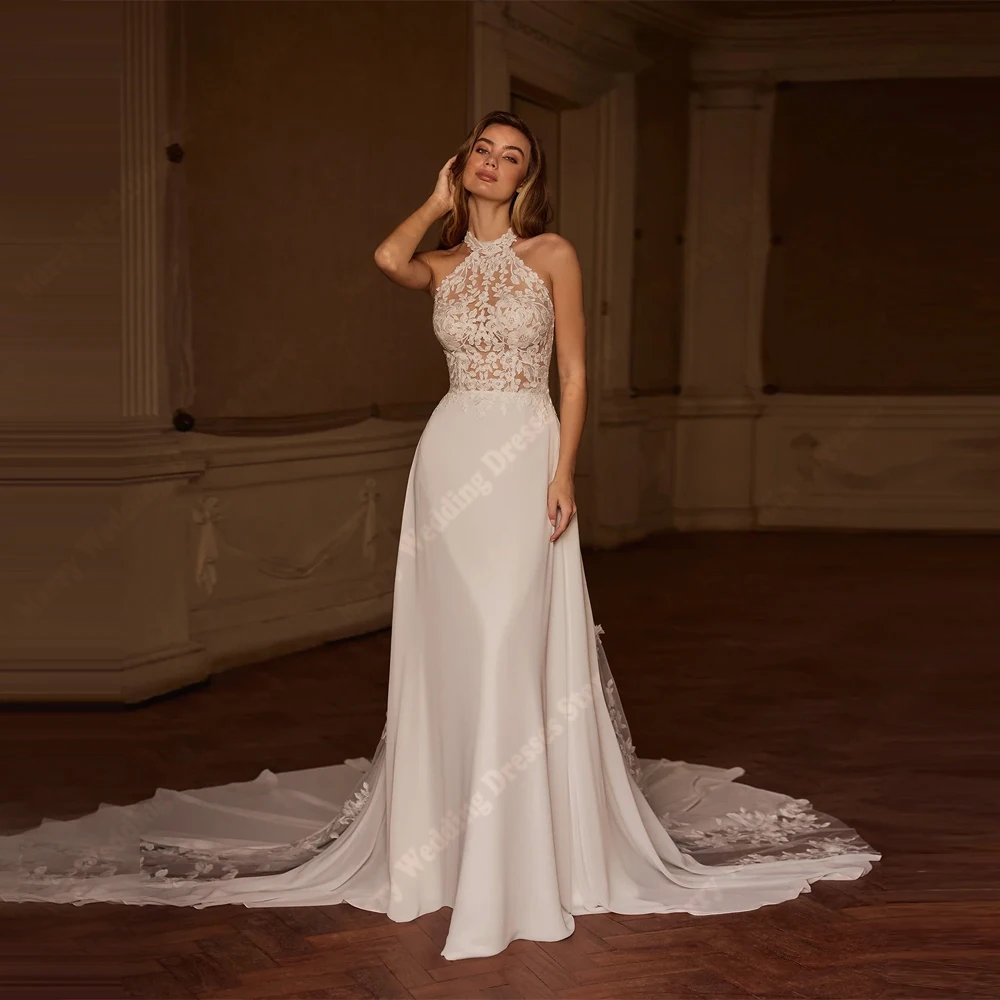 Suknie ślubne dla pięknych kobiet 2026, dekolt typu halter, aplikacje z koronki, suknie ślubne w stylu syreny, suknie zaręczynowe, suknie na bankiet, Vestidos De Novia Boda