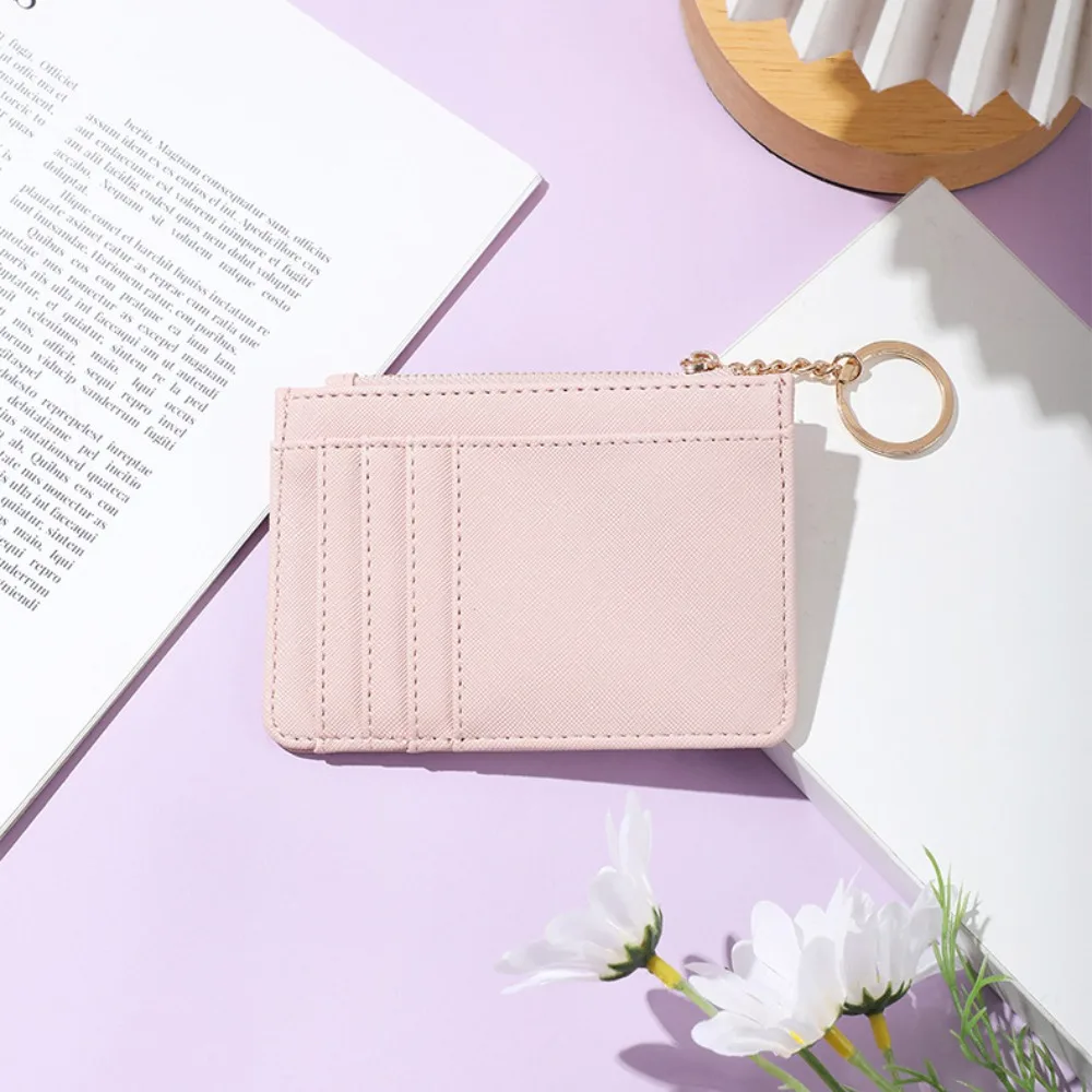 Portable Solid Color Coin Purse Keychain with Key Ring Wear-resistant Card Holoder Wallet Multi-card Waterproof Money Bag