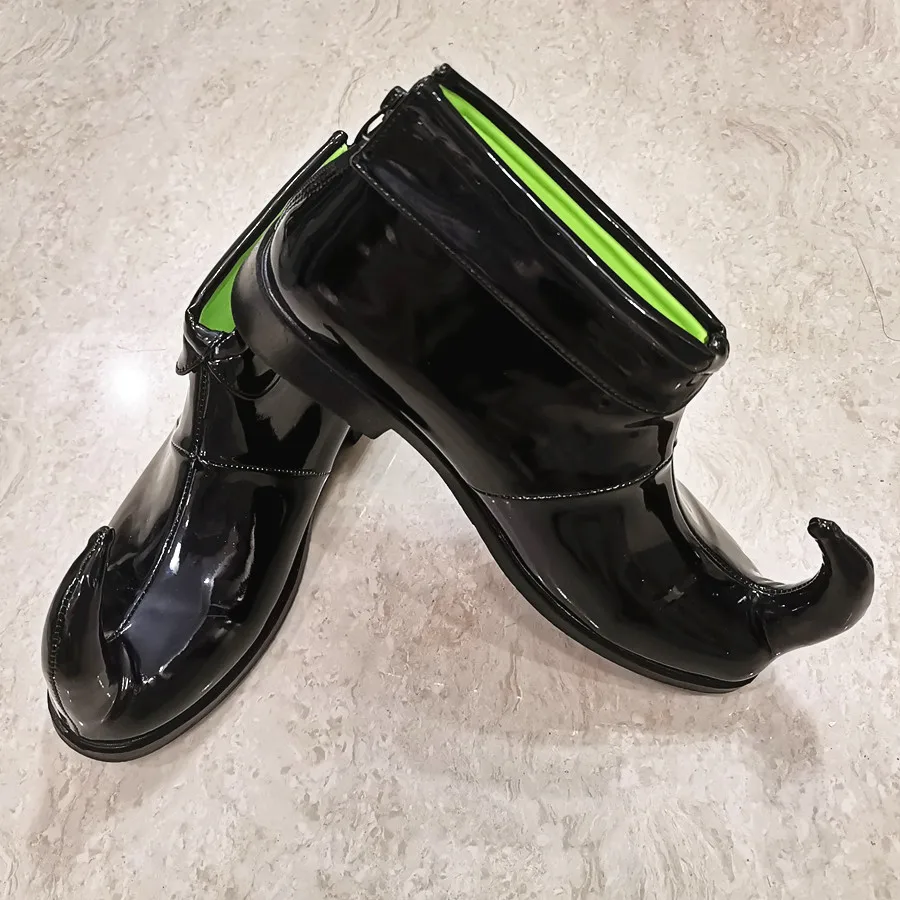 Black Cute Clown Boots For Men Pure Color For Children Adults Pointed Shoes Funny Joker Halloween Cosplay Carnival Party Favors