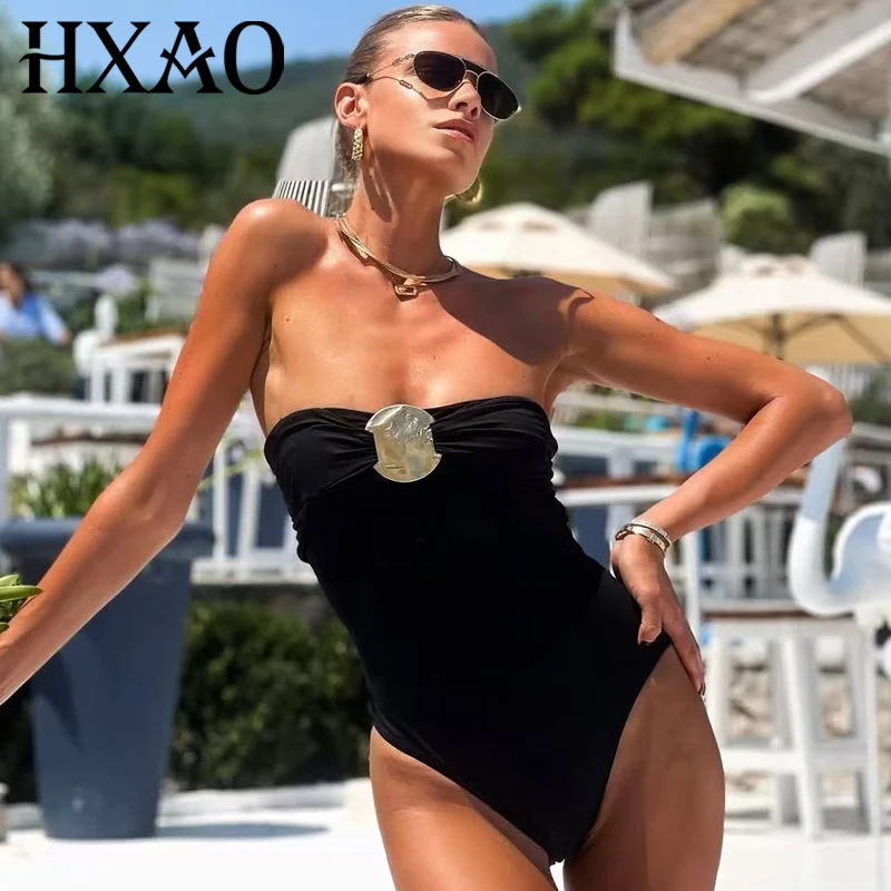 HXAO Bow Bodysuit Women Black Red Sleeveless Thong Bodysuit Gold Glitter Corset Rave Body suits 2024 Woman  Tops