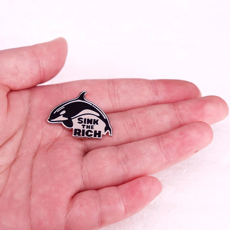 White Gladys The Killer Whale Sink The Rich Enamel Pin  Brooch Jewelry Backpack Decorate view 3