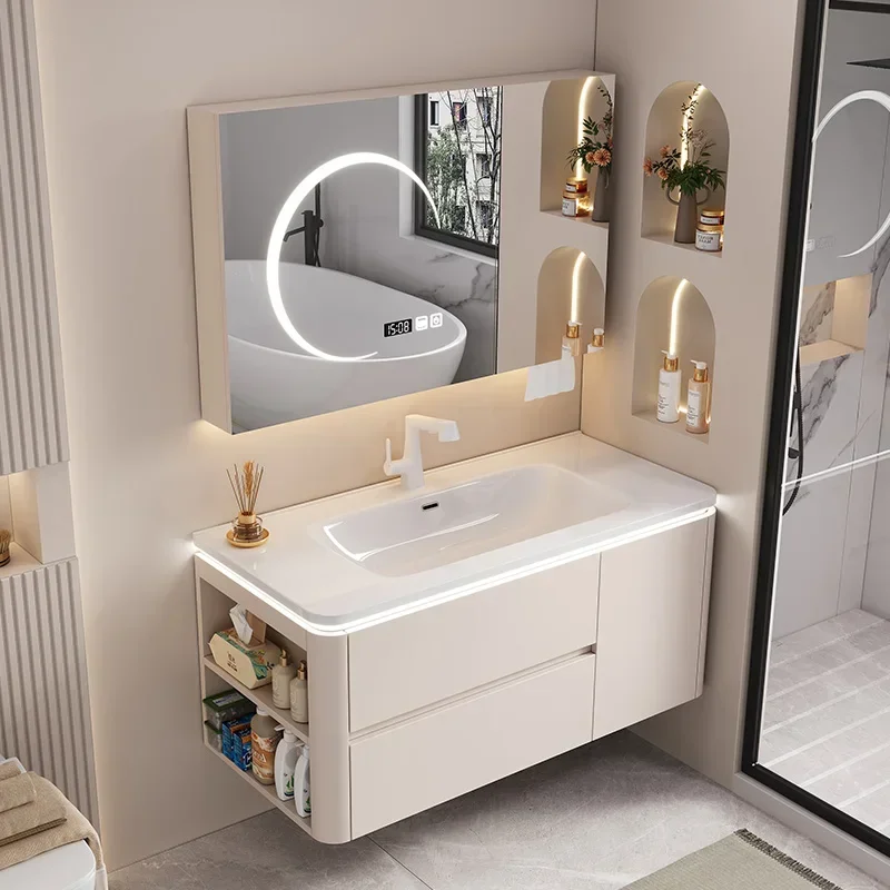

Luxury Wooden Bathroom Cabinets Mirror Storage Space Saver Bathroom Cabinet Vanity Smart Meuble Salle De Bain Home Furniture
