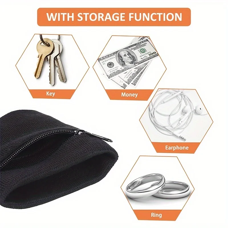 2PCS Knit Fabric Wrist Wallets, Multifunctional Sports Bracelet with Zipper Closure, Bi-fold Design with Zip Pocket