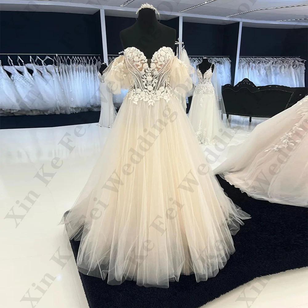 Fascinating Beautiful Wedding Dresses A-Line Fashion Lace Appliques Vintage Off Shoulder Sleeveless Princess Bride Gown 2024