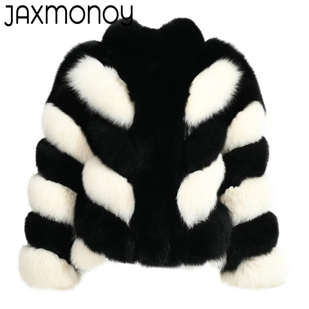 

Jaxmonoy Real Fox Fur Coat For Women New Arrival Fashion Stripe Natural Fur Jacket Ladies Autumn Winter Full Sleeves Outwear