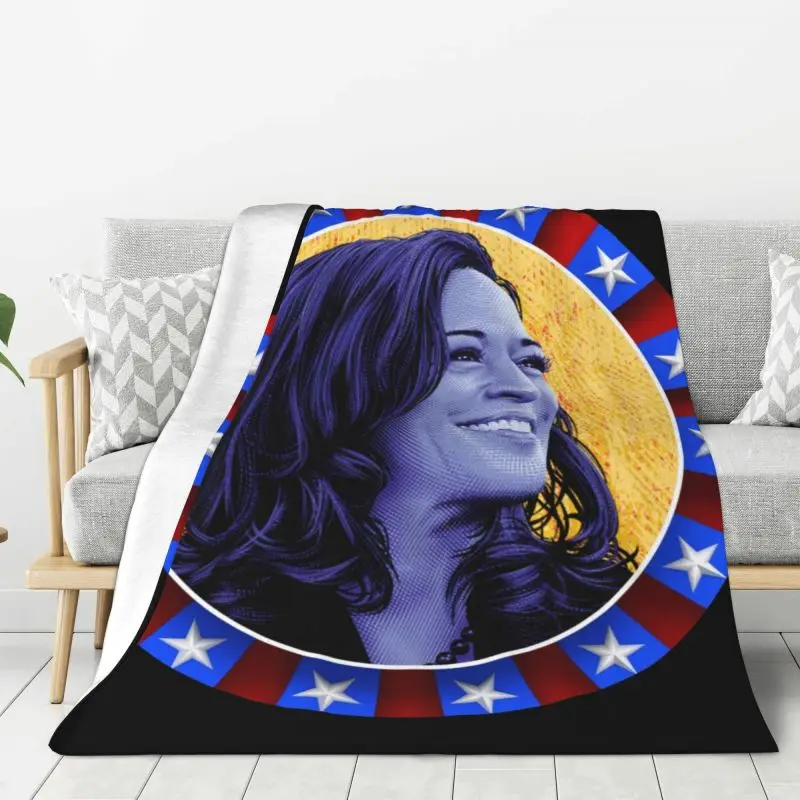 

Custom Kamala Harris For President 2024 Blankets Warm Flannel Throw Blanket for Bed Travel Rug Piece