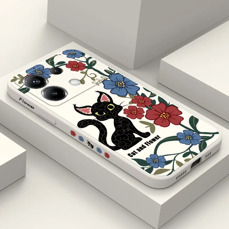 

Cat And Flower Phone Case For Xiaomi Poco X7 X6 F6 M6 M5 M5S F5 X5 F4 X4 M4 F3 M3 X3 Pro 4G 5G GT Silicone Cover