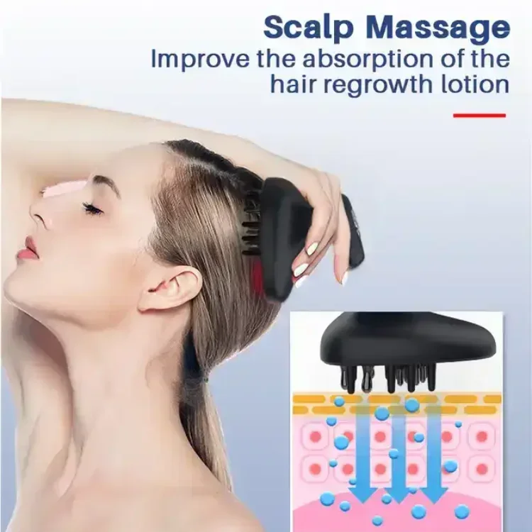 Pente elétrico portátil para massagem com óleo para couro cabeludo, terapia de luz vermelha e azul, escova massageadora para crescimento do cabelo