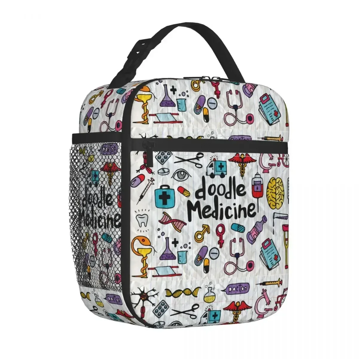 Health Care And Medicine Doodle Insulated Lunch Bags Large Reusable Cooler Bag Tote Lunch Box Work Outdoor Girl Boy