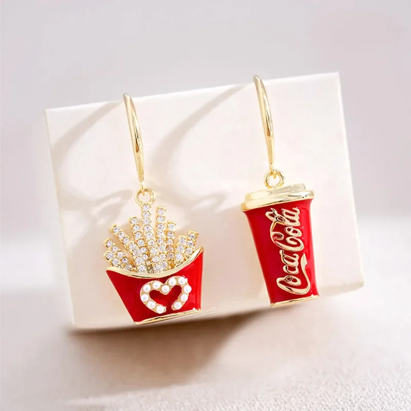 New 925 Silver Needle Coke Fries Shaped Women's Earrings