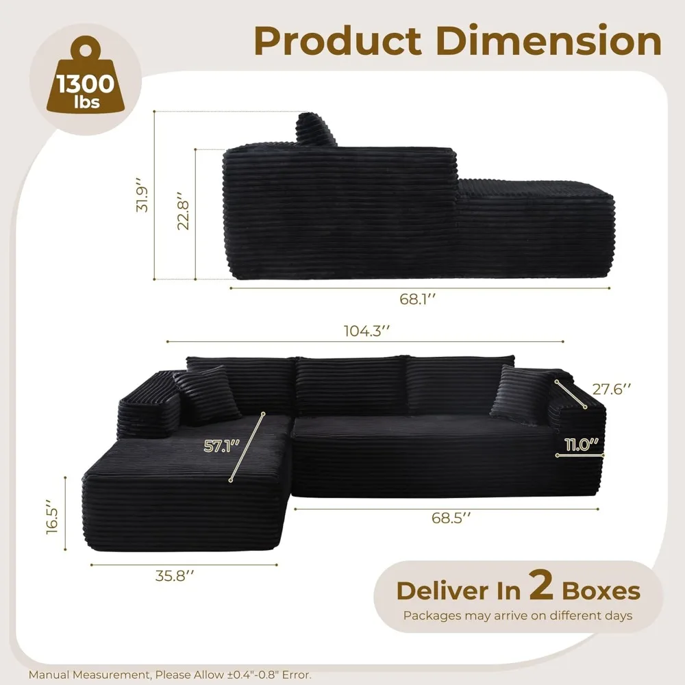 104 Inch L-shaped Modular Combination Sofa, Living Room Soft Cushion Cloud Sofa, Modern Minimalist Sofa, Deep Seat