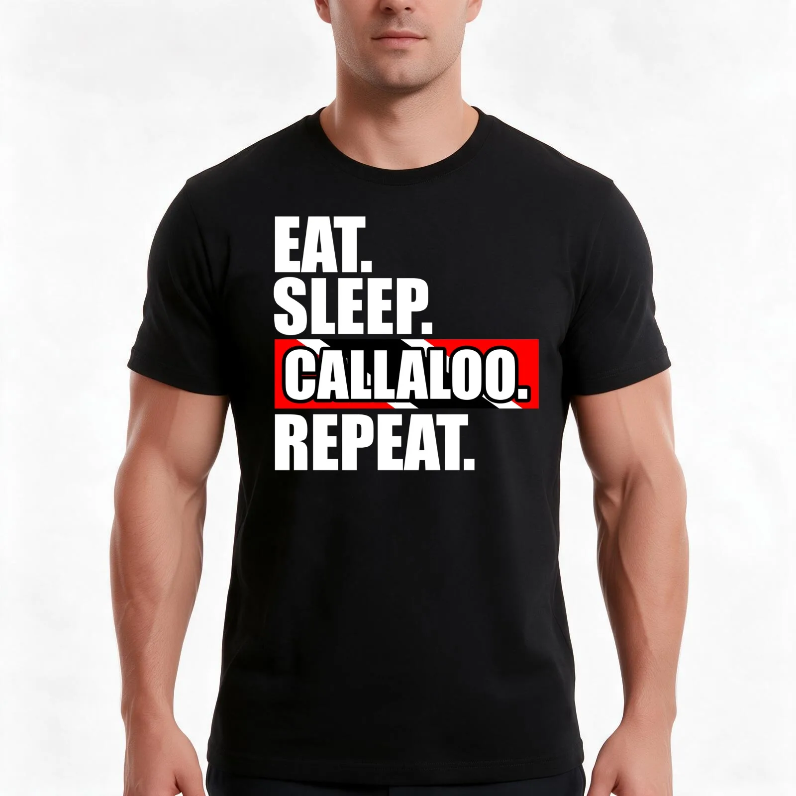 Eat Sleep Callaloo Repeat - Trinidad And Tobago Food T-Shirt, Summer Casual Cotton Tee, Oversized Streetwear Tops, 100% Cotton
