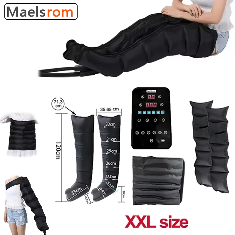 

XXL Air Compression Leg Massager Boots - Full Leg Circulation & Lymphatic Drainage System - 6 Airbag Pneumatic Massage for Recov