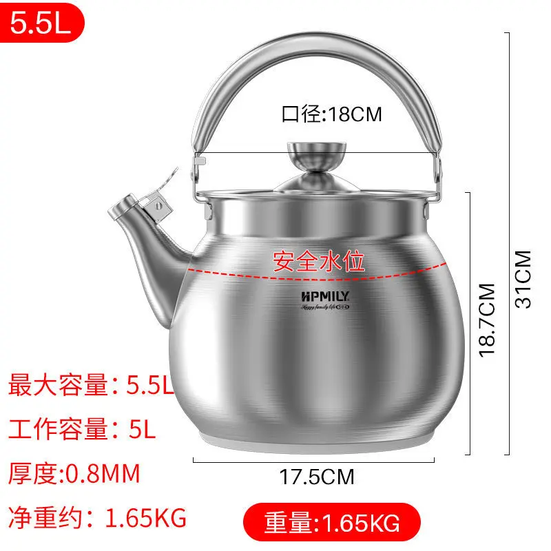 Imagem -04 - Large Capacidade Boiling Water Chaleira Whistle Chaleira para Fogão de Indução Fogão a Gás Aço Inoxidável 304 5.5l