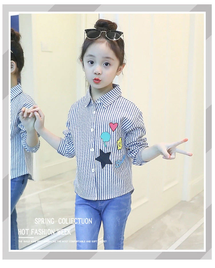 Girls\' Spring Shirt 2024 New Fashionable Children\'s Long sleeved Striped Shirt Spring and Autumn Little Girl Top