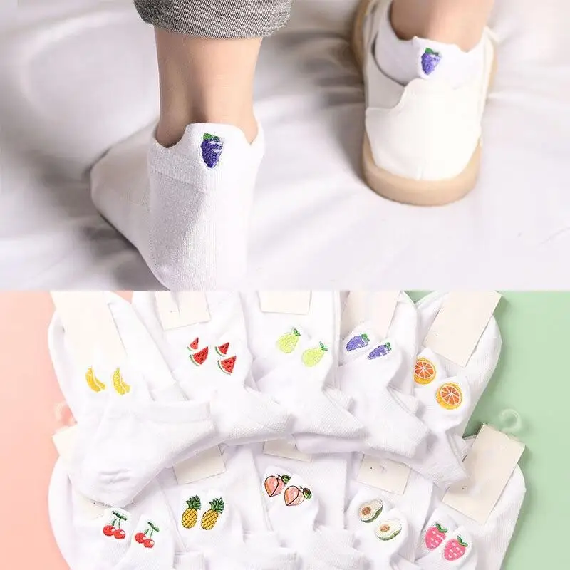 Fashion Japanese Korean Style Spring Autumn New Solid Color Fruit Cotton Socks Women Soft Comfortable Breathable Short Socks