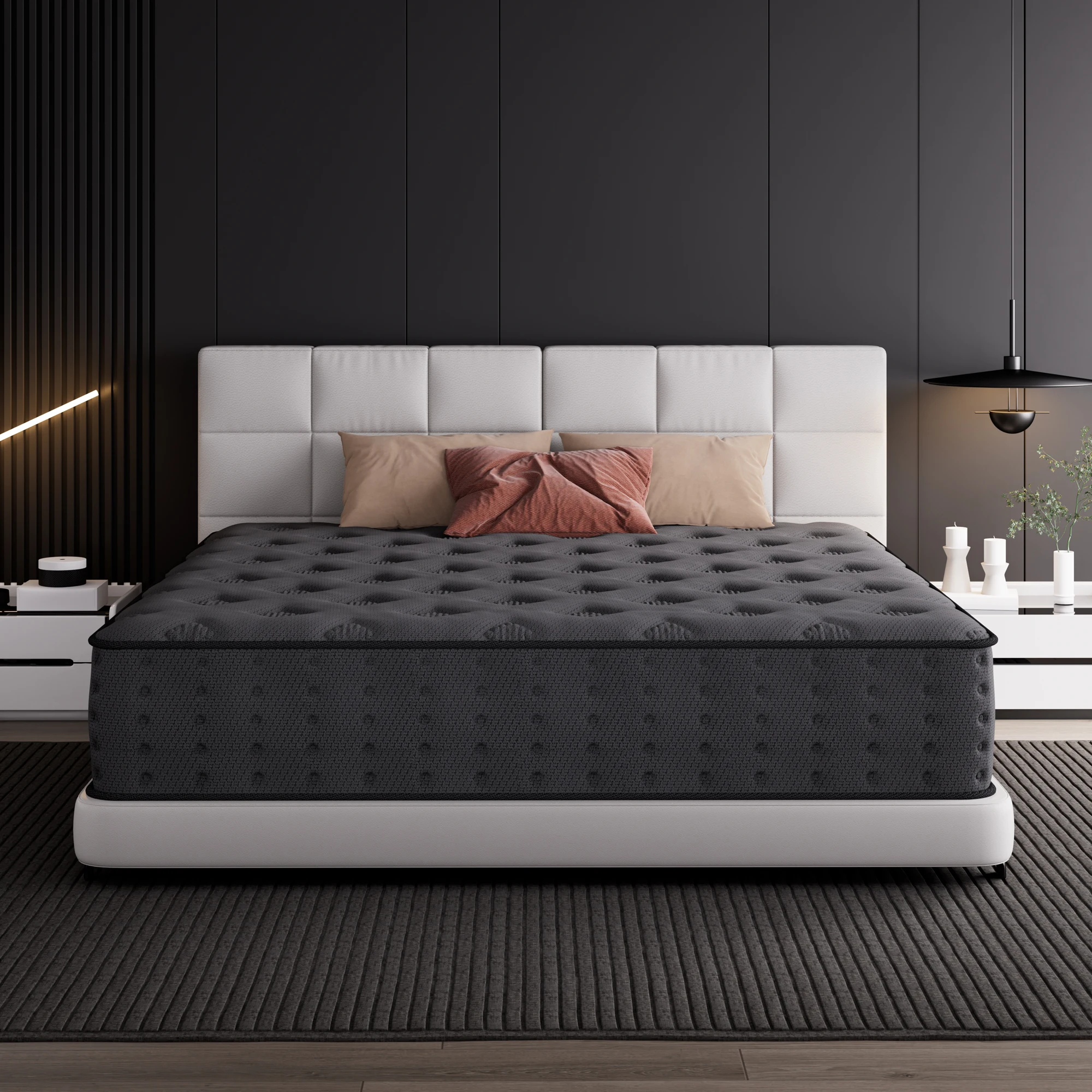 12/14 Inch Multilayer Hybrid Full Mattress Queen | Ergonomic Design With Memory Foam And Pocket Spring, Medium Firm Feel, Fire-Resistant, Polyester Cover, Woven Construction