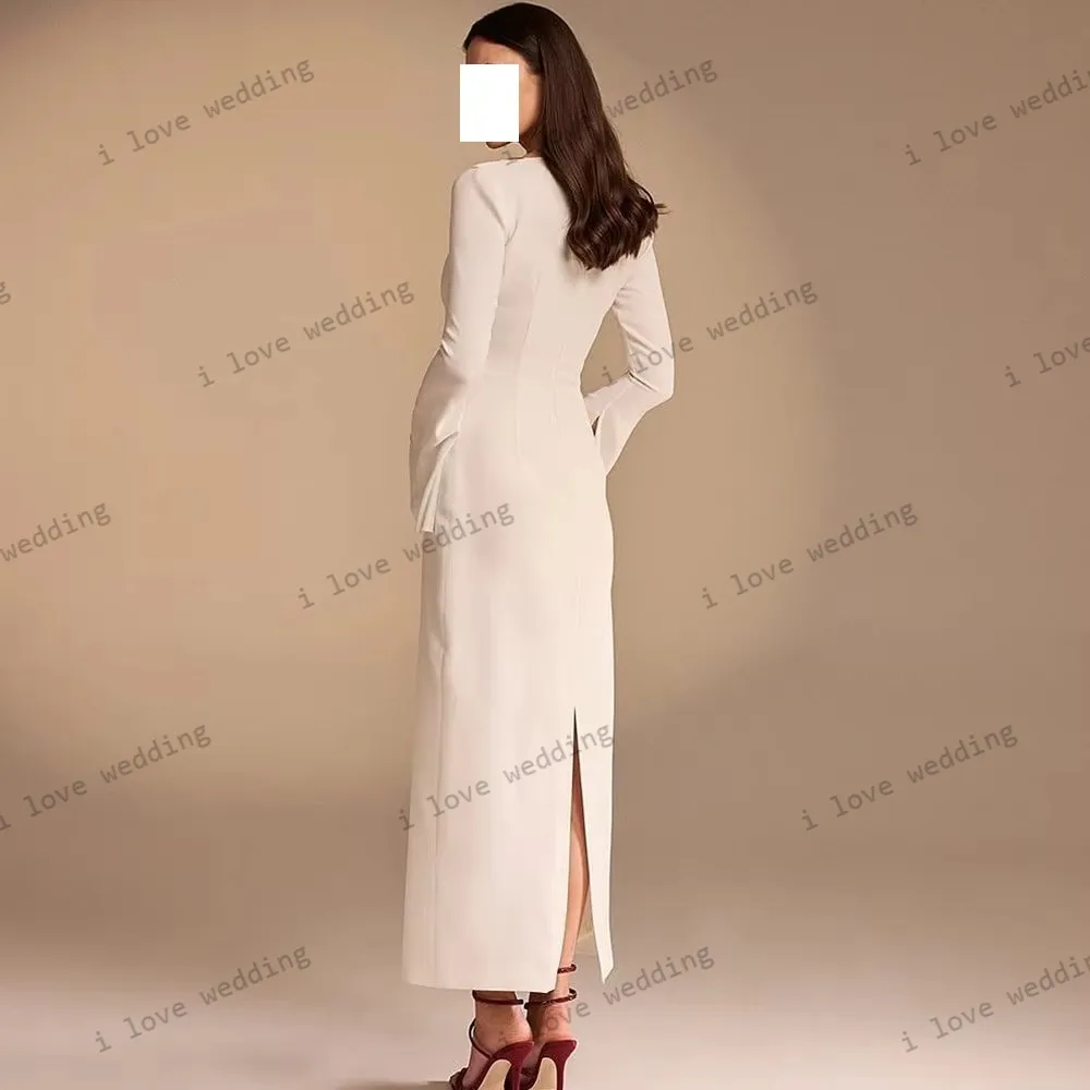 Vestido de noite 2025 elegante branco vestido de festa de casamento para mulher manga longa formal tornozelo comprimento cetim alta pescoço gala customzied
