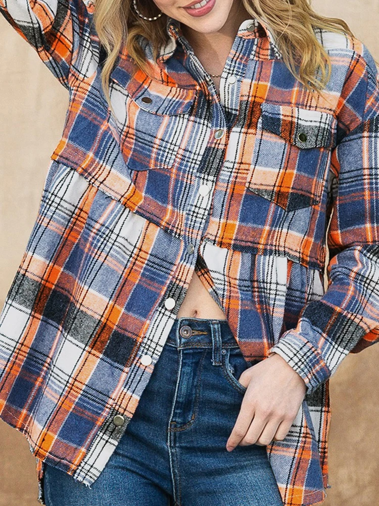 Gypsylady Boho Multicolor Plaid Shirt Blouse Spring Autumn Think Warm Button Down Vintage Chic Loose Women Ladies Blouse Tops