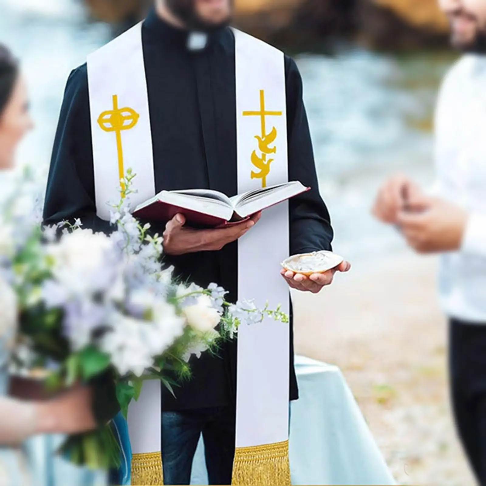 

Priest Stole with Tassels for Men Women Traditional Embroidery Clergy Stole Cross and Dove for Minister Wedding Party Supplies