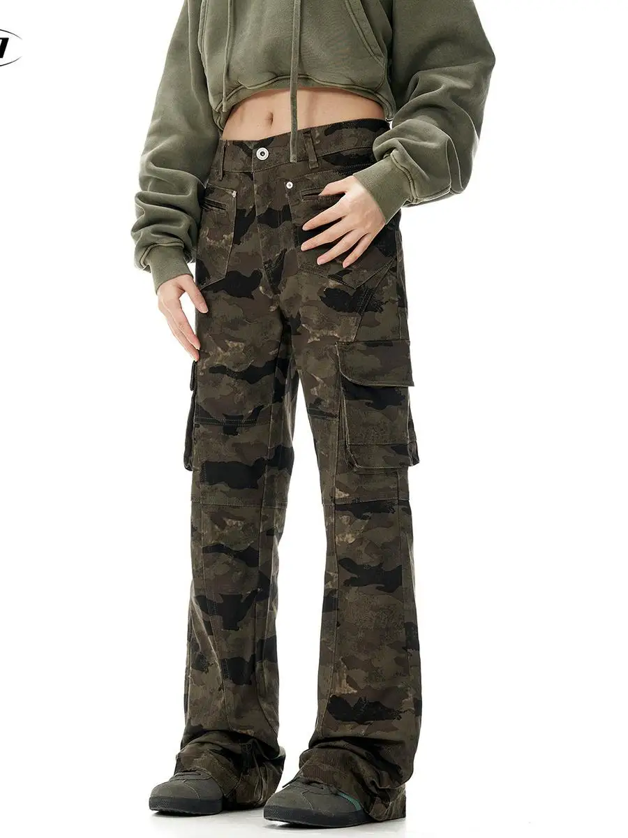

Американские камуфляжные широкие прямые повседневные брюки в стиле рабочей одежды, модные джинсы для подростков