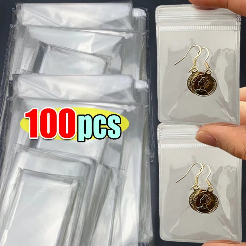 

10/100pcs Transparent PVC Jewelry Pouches Zip Storage Bag for Earring Necklace Jewelry Anti-Oxidation Display Packaging Bags