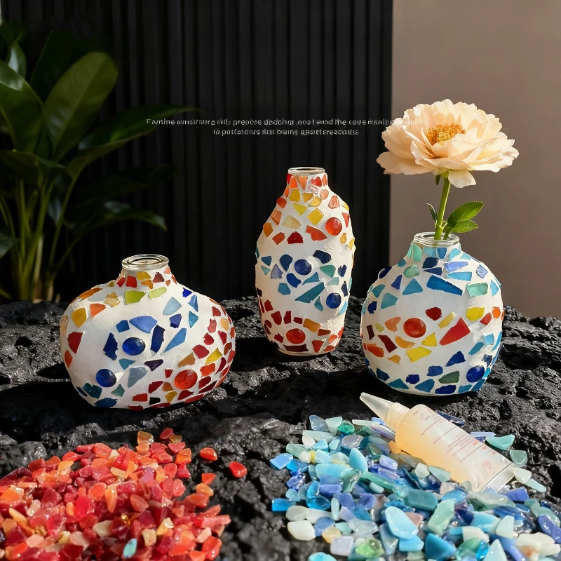 DIY Arts and Craft Kits with Vase Flower Mosaic Accessories Art Kit for Room Decor Craft Lovers Handmade, Home Decor Gifts