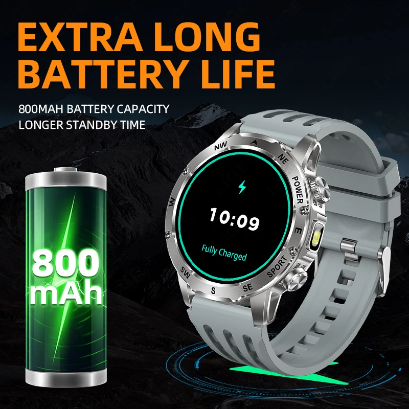 LIGE Military Men's Smart Watch 800mAh Large Battery Compass Flashlight Smartwatch 100+ Sports Bluetooth Call 2025 New Watches