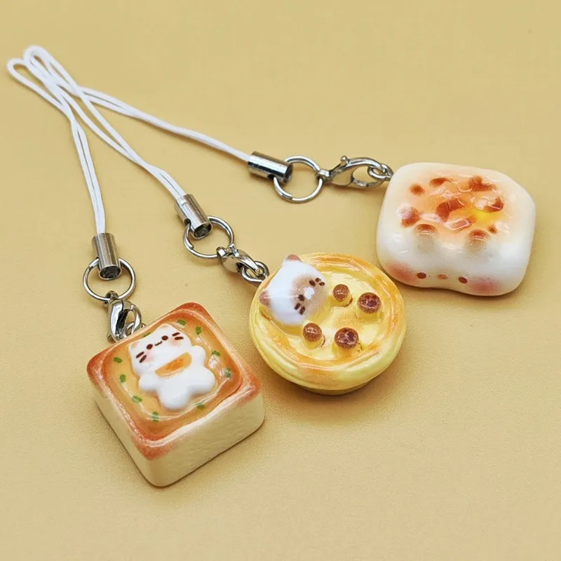Cute Cat Bread Keychain - Kawaii Toast Pendant with Cute Cat Face, Perfect for Mobile Phone and Bag Decoration, Ideal Gift