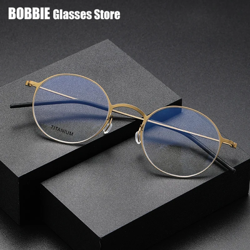 Denmark Brand Pure Titanium Glasses Frame Men Round Screwless Ultralight Prescription Eyeglasses Women Eyewear Optical Lens 2024