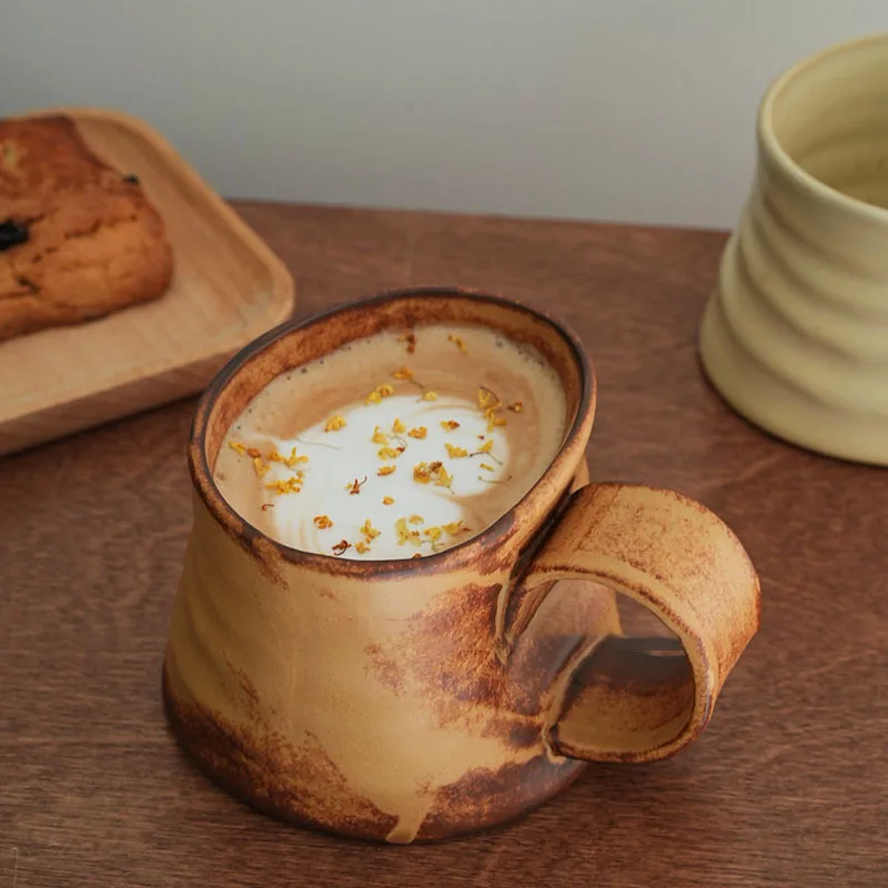 Niche Rough Pottery Special-shaped Cup Retro Kiln-turned Coffee Cup Coffee Latte Cup Ceramic Mug
