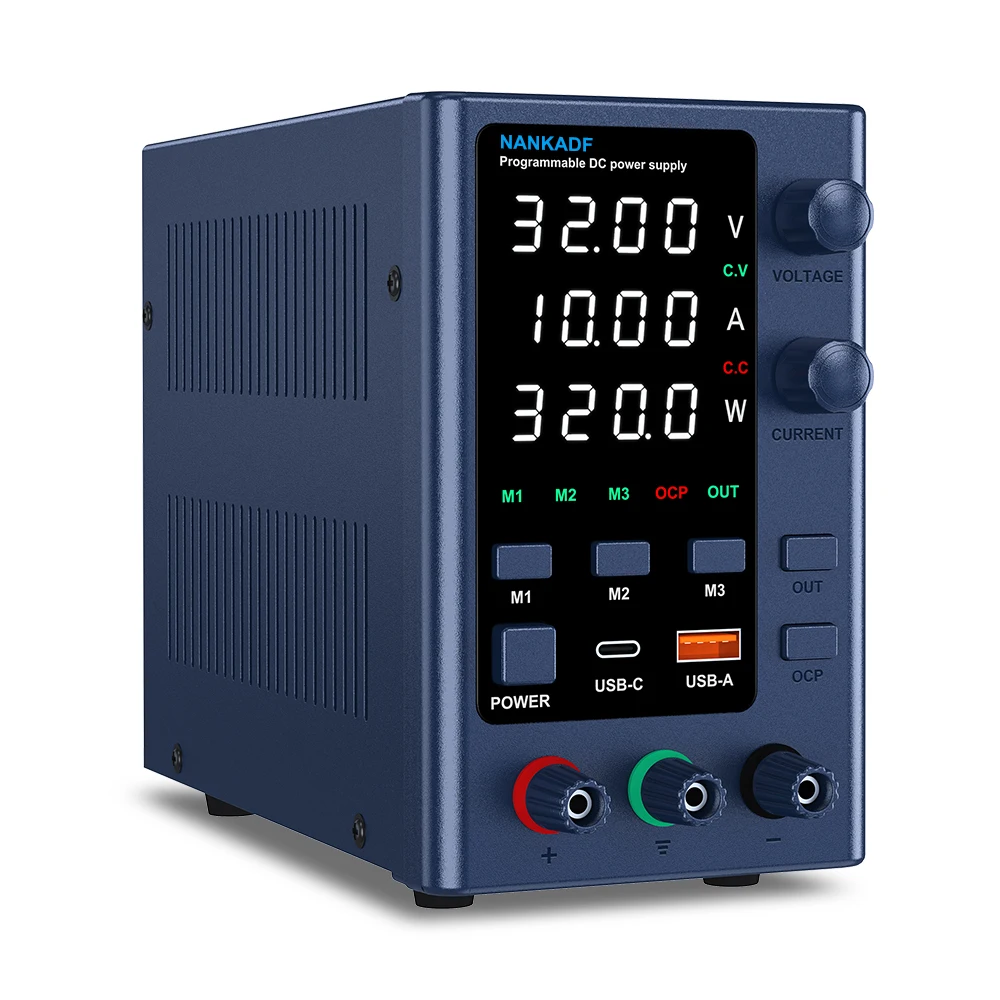 Adjustable DC Power Supply, 0-32V 0-10, Lab Power with USB and Type-C Fast Charge, Switching Power Supply with Storage Memory