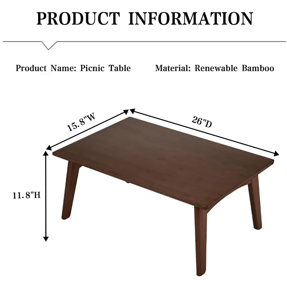 طاولة قهوة قابلة للطي من الخيزران - لمسة نهائية من خشب الجوز، لا حاجة للتجميع، 26 × 15.8 × 11.8 بوصة، مناسبة لغرفة النوم أو استخدام طاولة الشاي المنخفضة #3