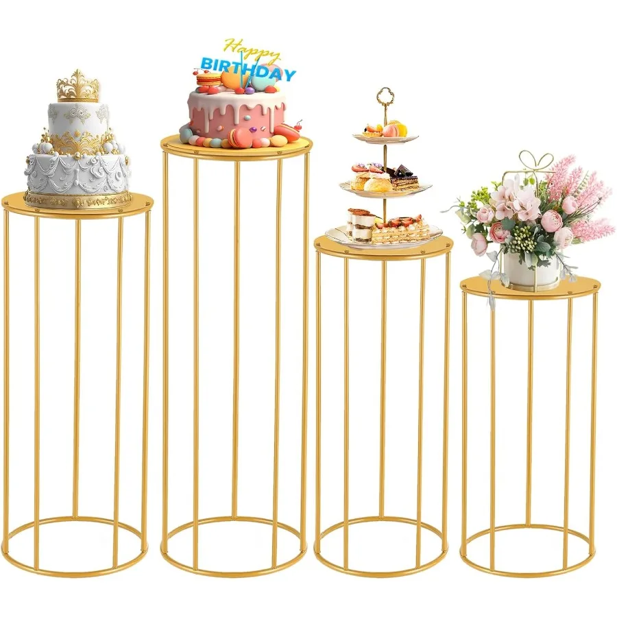 

Reinforced Pedestal Cylinder Stands for party 4pcs 35.43 in Gold Cylinder Cake Table Display Set Flower Stand for wedding Birth