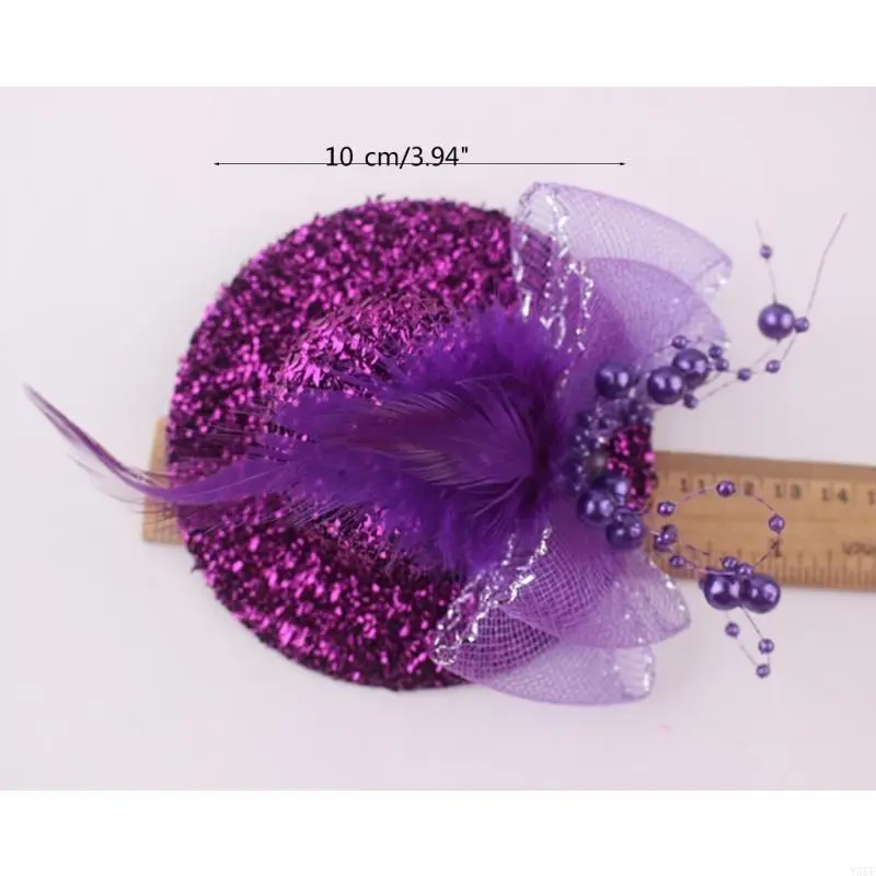 Y55F Derby Pillbox Hat Cocktail Tea Party Fascinator Girl Fascinator Hat Glitter