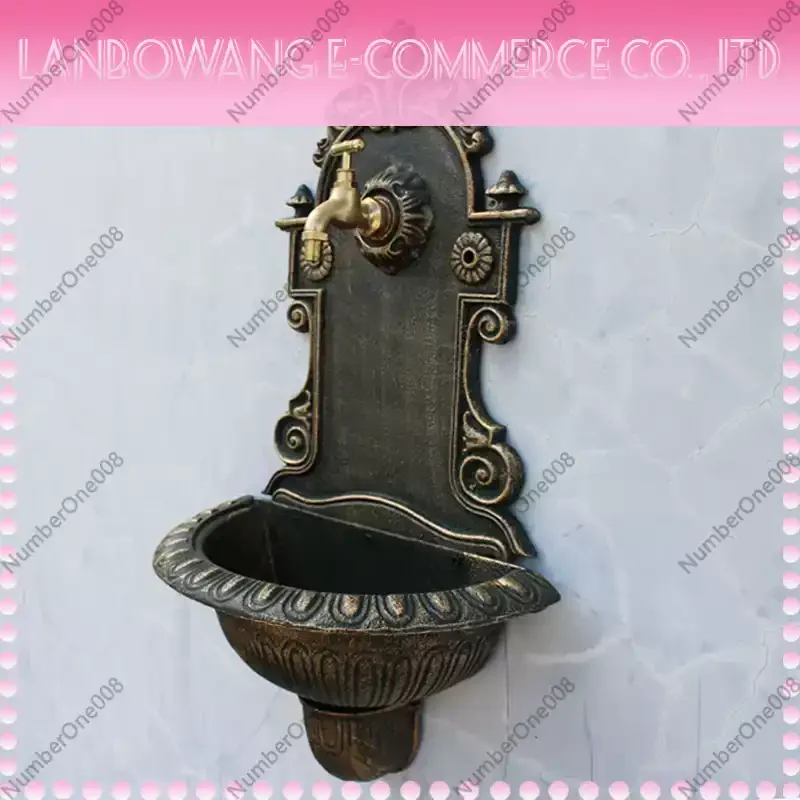 Antique Gold Cast Wall Mounted Hand Sink Farmhouse Garden Decor Heavy Metal Wash Stand Handmade Wall Decor Basin