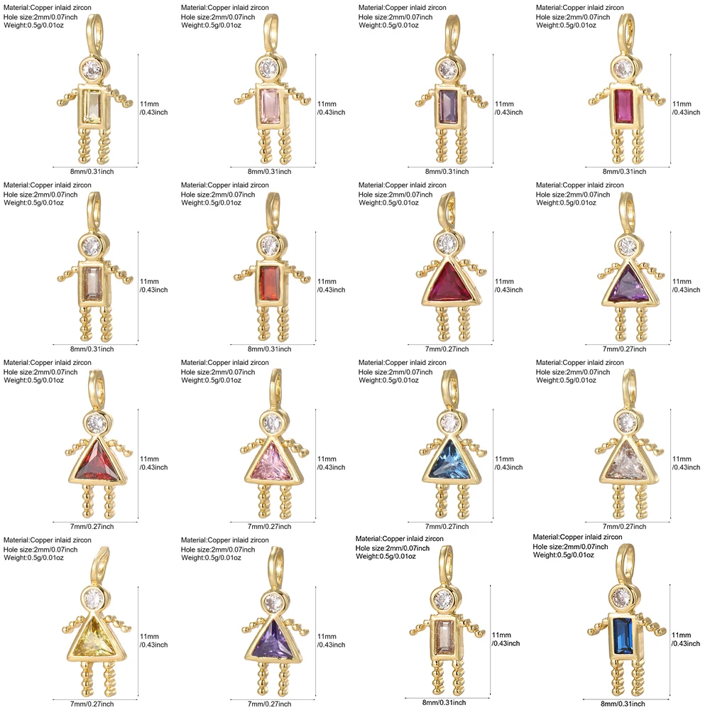 3pcs Cute December Birth Stone Boy and Girl Charms Pendant Bohemian Style Golden Charms For Jewelry Making Necklace Bracelet