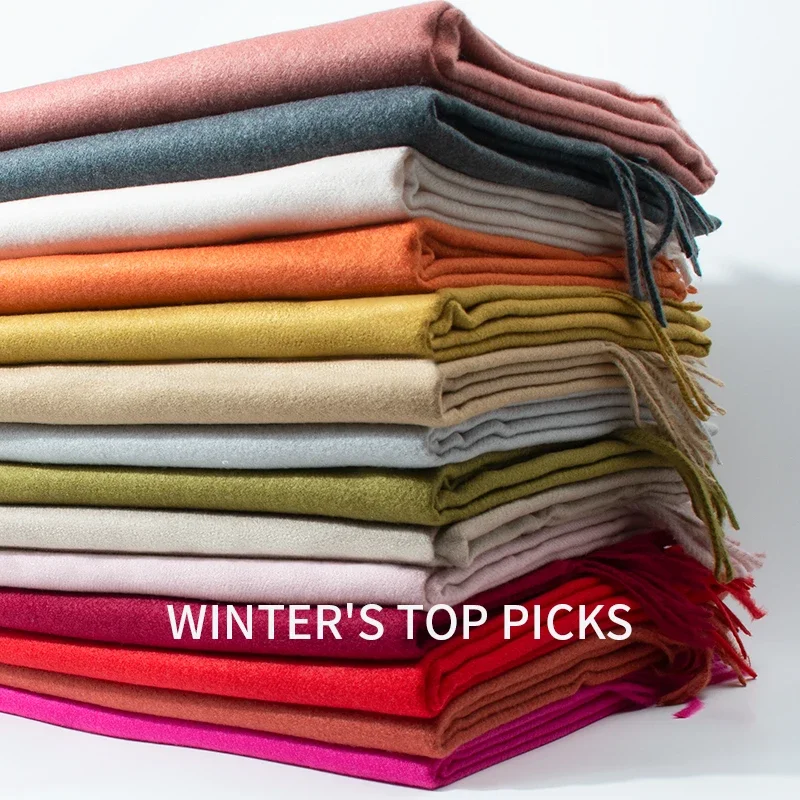 

Ladies Thick Soft Imitation Cashmere Warm Solid Color Blanket Shawl with Large Tassel Long Cape Scarf for All Seasons
