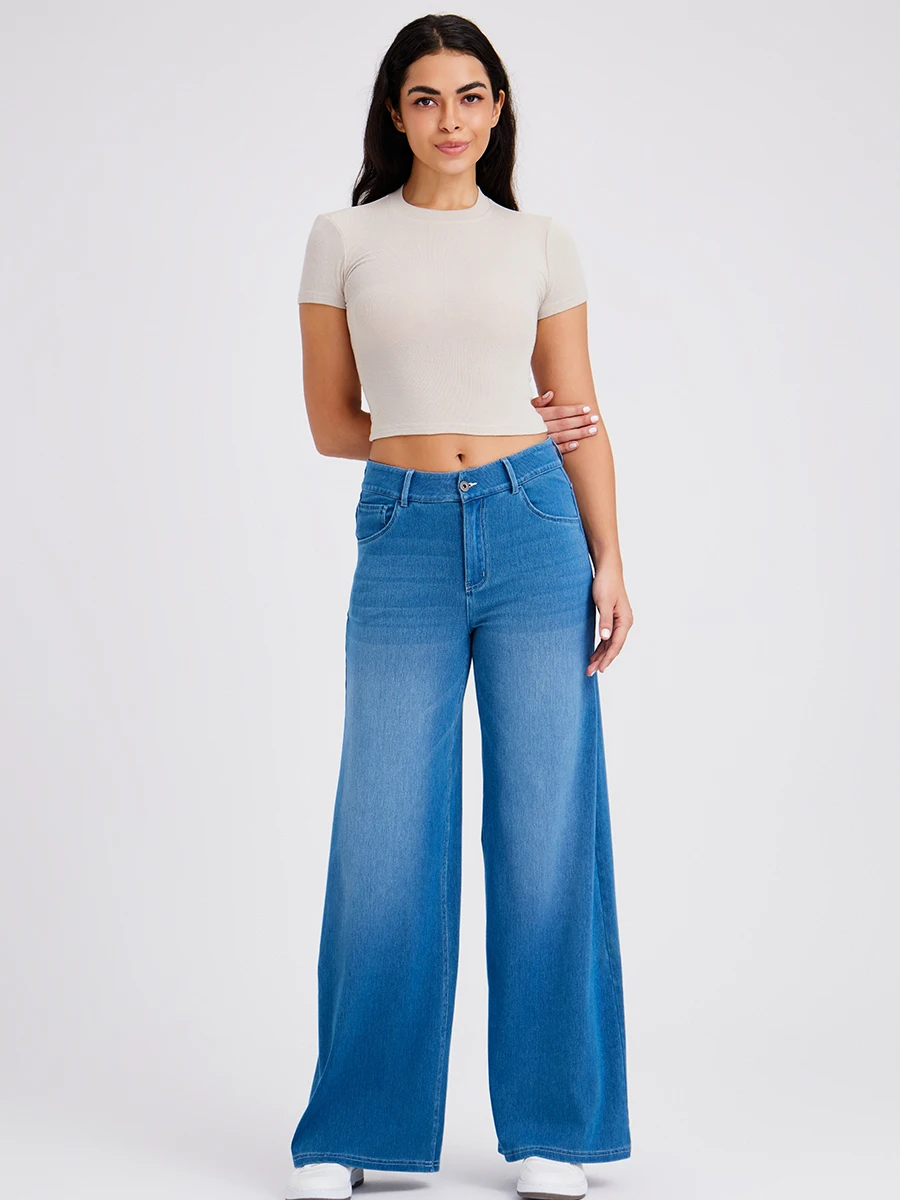 Muyafei Women’s High Waist Stretch Wide Leg Jeans Casual Fashion Full Length Pants Slimming Fit Loose Streetwear Trendy Everyday