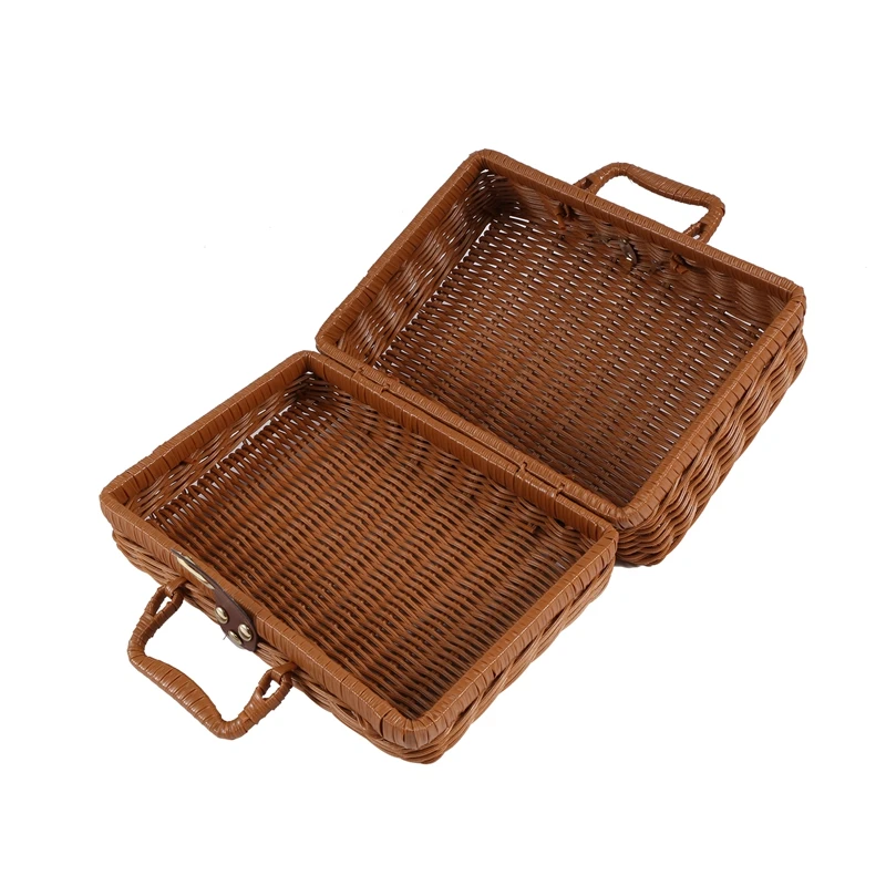 

Picnic Basket,Woven Vintage Suitcase Woven Storage Basket Rattan Storage Case Picnic Weave Laundry Basket