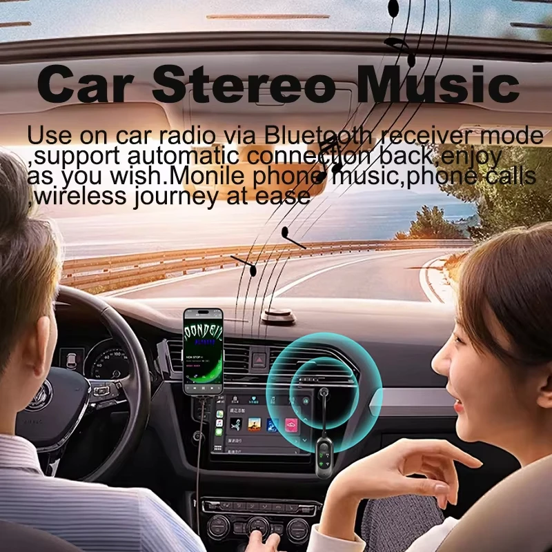 2 IN 1 Bluetooth 5.3 Audio Receiver Transmitter 3.5MM AUX Stereo Music Wireless Adapter Headphone Speaker With Mic For Car TV PC