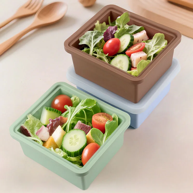 

500ML Square Silicone Fresh-Keeping Box Freezer Container Ice Making Tray with Lid for Freezing Soup ，Sauce and Leftovers