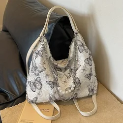 New Chinese National Style Soft Surface Large Capacity Commuter Bags Butterfly Raw Edge Tote Bag Female Commuter Tote Bag