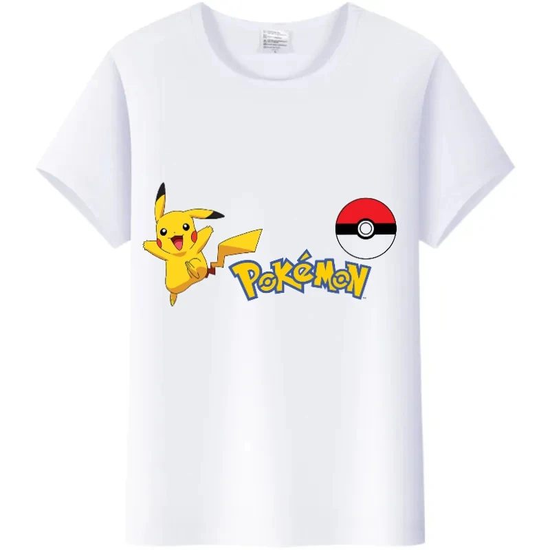 Kaus Wanita Kaus Grafis Pokémon Anime Jepang Pakaian Musim Panas Kaus Putih Pria Wanita Atasan Besar Blus Lengan Pendek Y2K